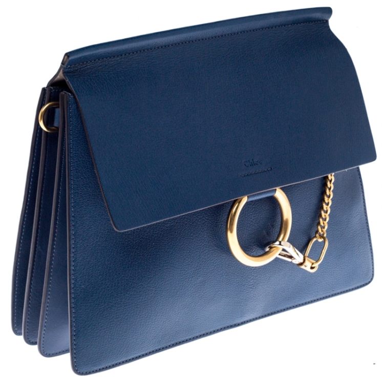 Pre Owned Chloe Blue Leather and Suede Faye Shoulder Bag