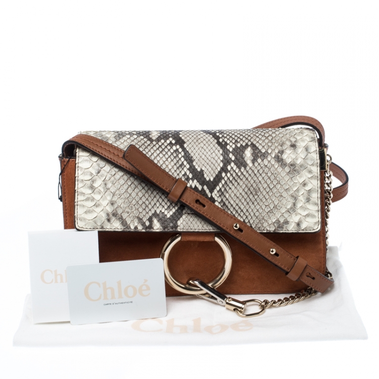 Pre Owned Chloe Brown/Beige Suede, Leather and Python Small Faye Shoulder Bag