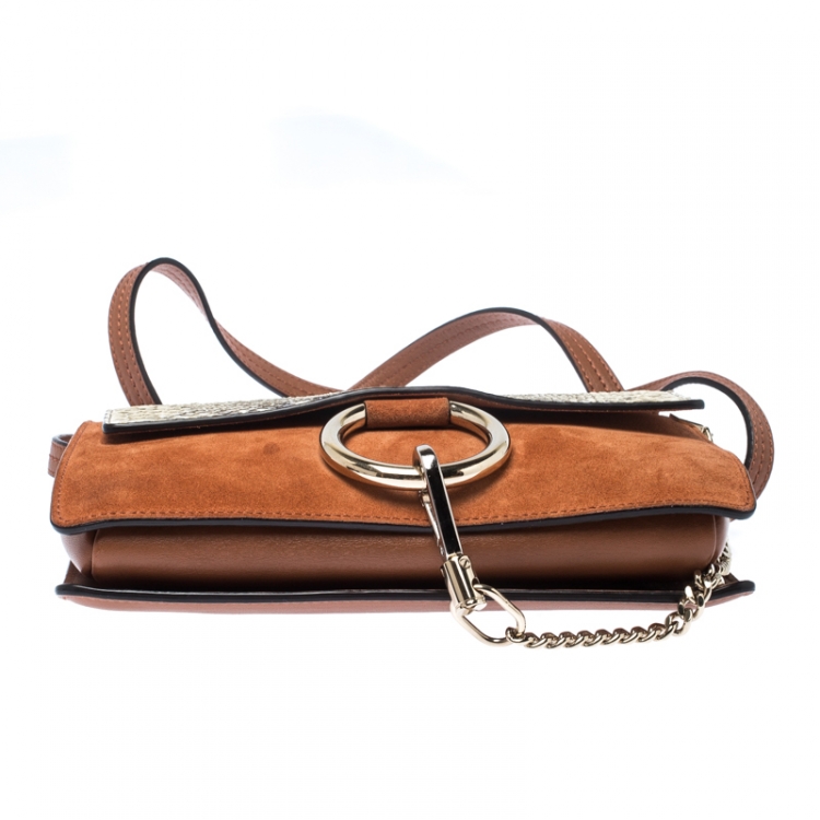 Pre Owned Chloe Brown/Beige Suede, Leather and Python Small Faye Shoulder Bag