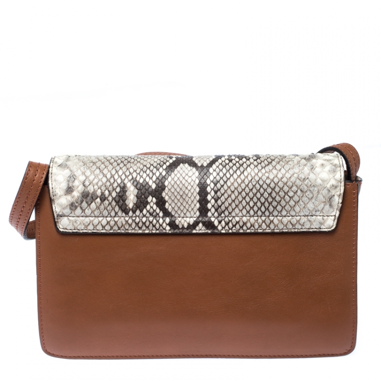 Pre Owned Chloe Brown/Beige Suede, Leather and Python Small Faye Shoulder Bag