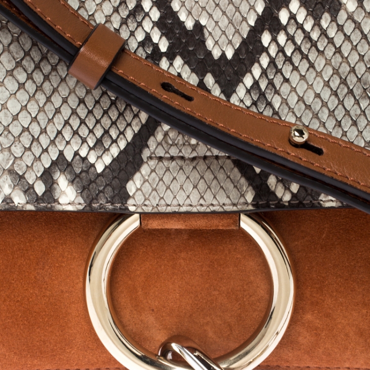 Pre Owned Chloe Brown/Beige Suede, Leather and Python Small Faye Shoulder Bag