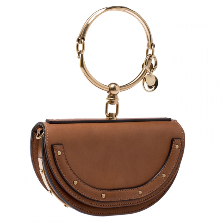 Pre Owned Chloe Tan Leather Small Nile Bracelet Minaudiere Crossbody Bag 
