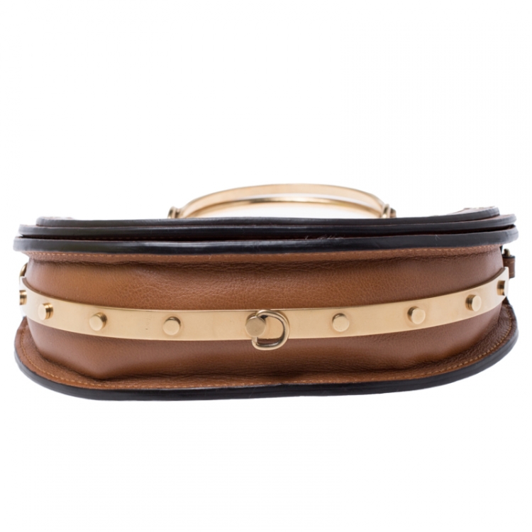 Pre Owned Chloe Tan Leather Small Nile Bracelet Minaudiere Crossbody Bag 