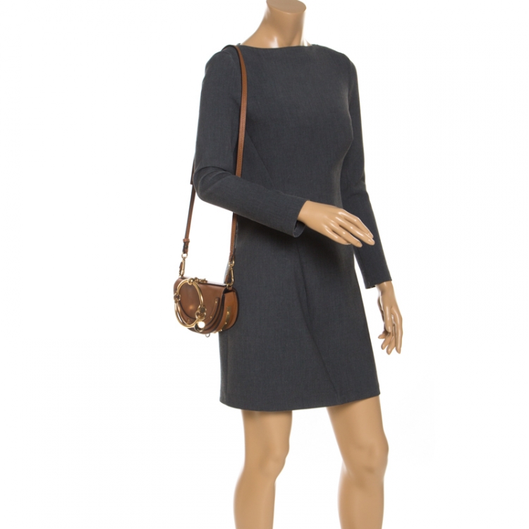 Pre Owned Chloe Tan Leather Small Nile Bracelet Minaudiere Crossbody Bag 