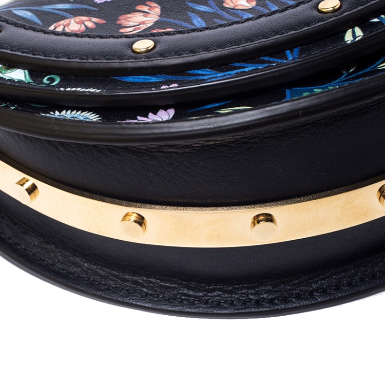 Pre Owned Chloe Black Floral Print Leather Small Nile Bracelet Minaudiere Crossbody Bag 