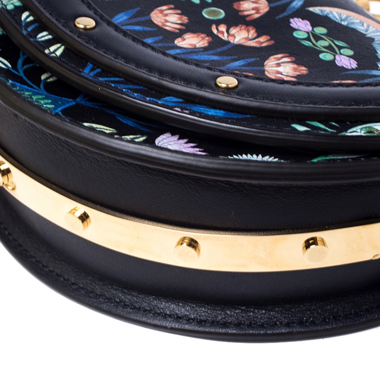 Pre Owned Chloe Black Floral Print Leather Small Nile Bracelet Minaudiere Crossbody Bag 
