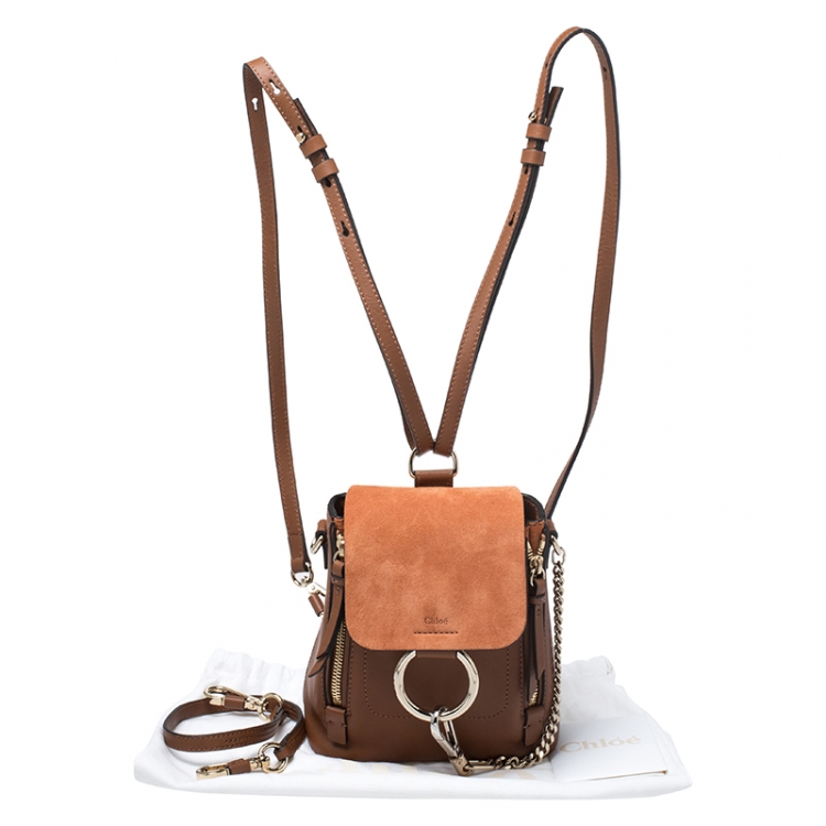 Pre Owned Chloe Tan/Orange Leather and Suede Faye Backpack