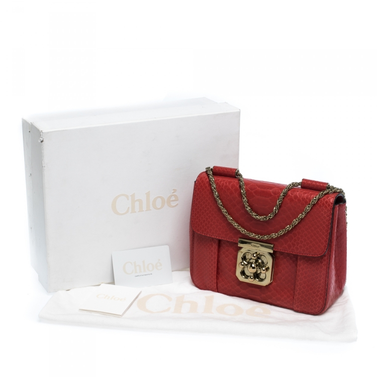 Pre Owned Chloe Red Python Small Elsie Shoulder Bag