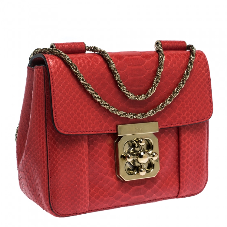 Pre Owned Chloe Red Python Small Elsie Shoulder Bag