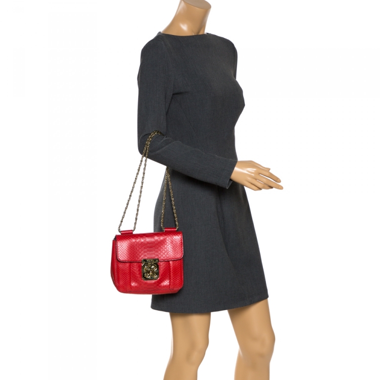 Pre Owned Chloe Red Python Small Elsie Shoulder Bag