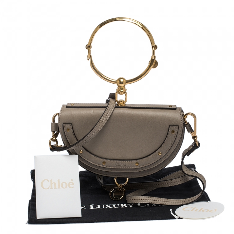 Pre Owned Chloe Grey Leather Small Nile Bracelet Minaudiere Crossbody Bag 