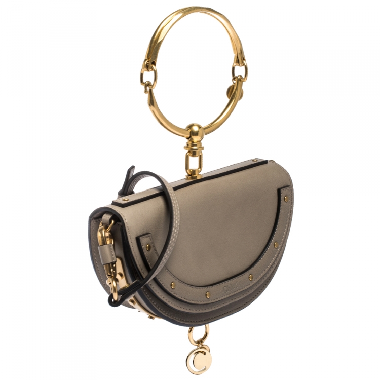 Pre Owned Chloe Grey Leather Small Nile Bracelet Minaudiere Crossbody Bag 