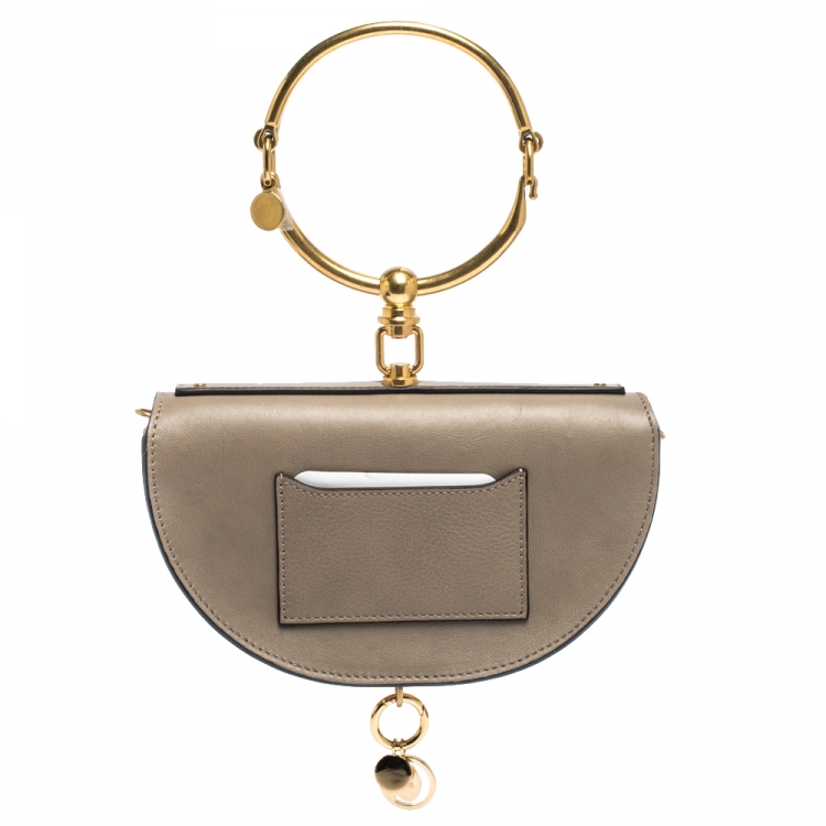 Pre Owned Chloe Grey Leather Small Nile Bracelet Minaudiere Crossbody Bag 