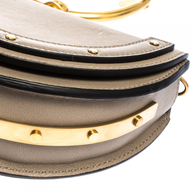Pre Owned Chloe Grey Leather Small Nile Bracelet Minaudiere Crossbody Bag 