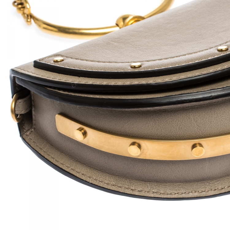 Pre Owned Chloe Grey Leather Small Nile Bracelet Minaudiere Crossbody Bag 