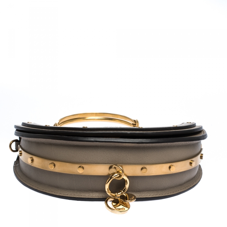Pre Owned Chloe Grey Leather Small Nile Bracelet Minaudiere Crossbody Bag 