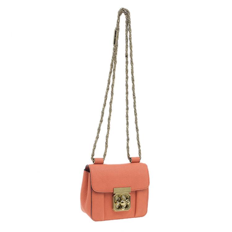 Pre Owned Chloe Peach Leather Mini Elsie Crossbody Bag