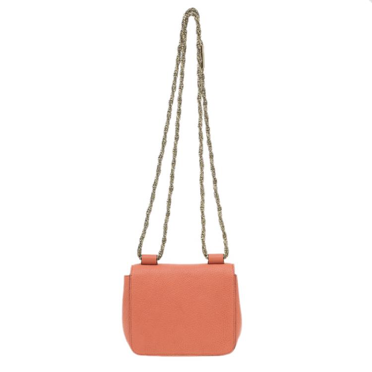 Pre Owned Chloe Peach Leather Mini Elsie Crossbody Bag