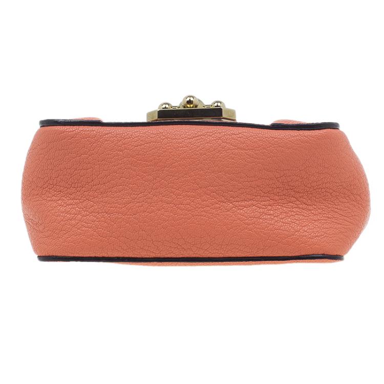 Pre Owned Chloe Peach Leather Mini Elsie Crossbody Bag
