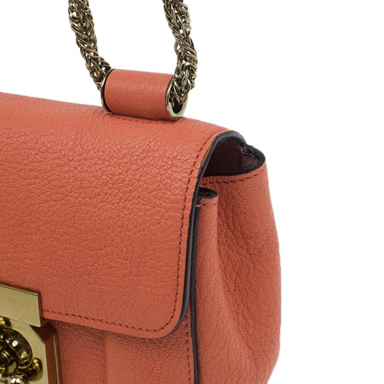Pre Owned Chloe Peach Leather Mini Elsie Crossbody Bag