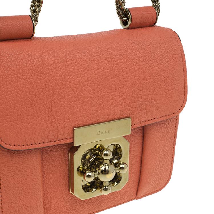 Pre Owned Chloe Peach Leather Mini Elsie Crossbody Bag
