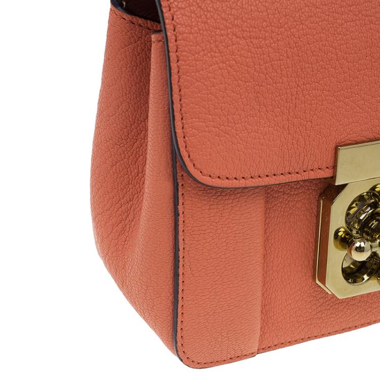 Pre Owned Chloe Peach Leather Mini Elsie Crossbody Bag