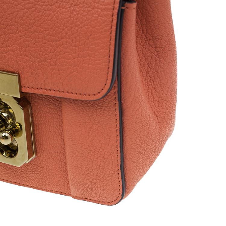 Pre Owned Chloe Peach Leather Mini Elsie Crossbody Bag