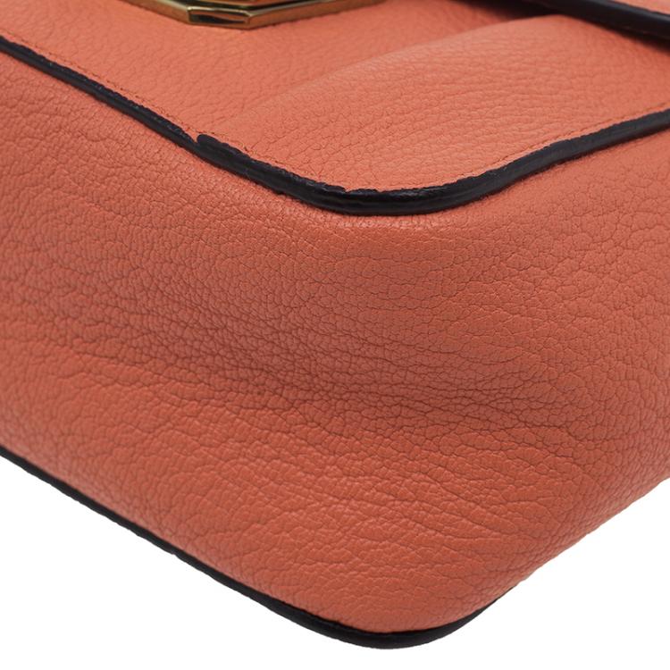 Pre Owned Chloe Peach Leather Mini Elsie Crossbody Bag