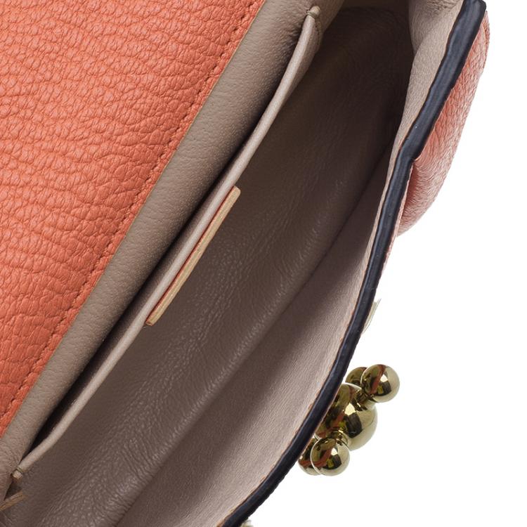 Pre Owned Chloe Peach Leather Mini Elsie Crossbody Bag
