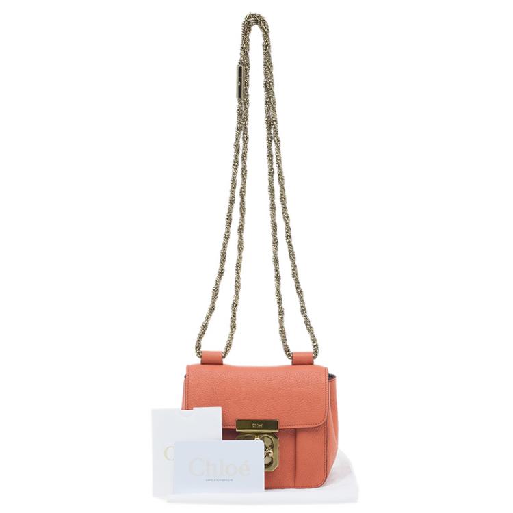 Pre Owned Chloe Peach Leather Mini Elsie Crossbody Bag