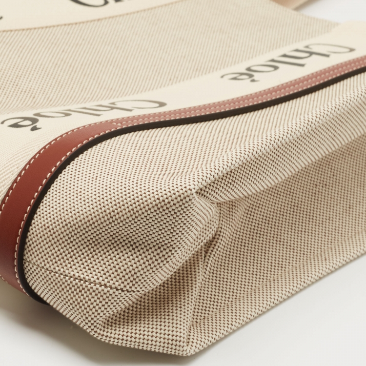 Pre Owned Chloe Beige Canvas Medium Woody Shopper Tote