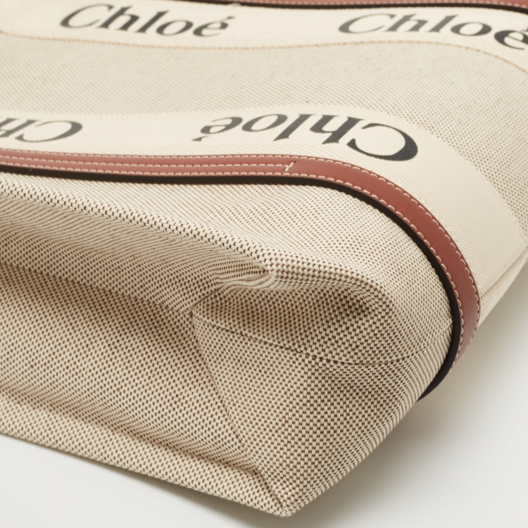 Pre Owned Chloe Beige Canvas Medium Woody Shopper Tote