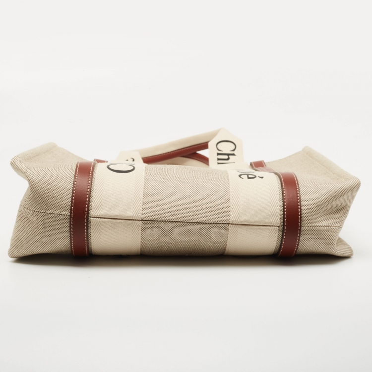 Pre Owned Chloe Beige Canvas Medium Woody Shopper Tote