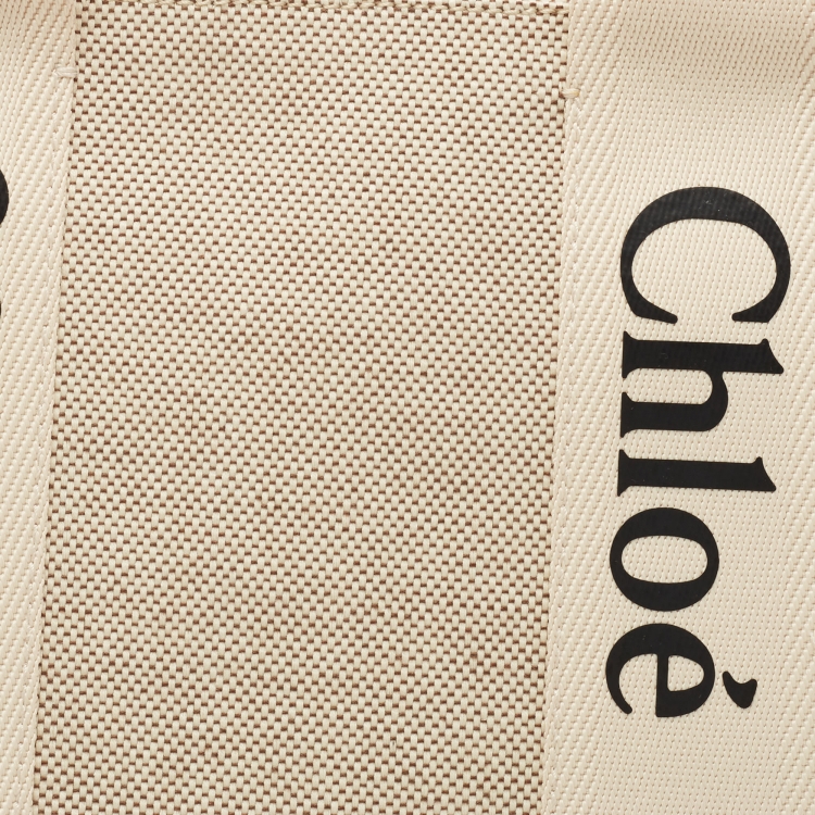 Pre Owned Chloe Beige Canvas Medium Woody Shopper Tote