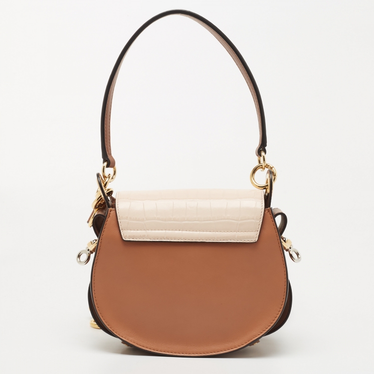 Pre Owned Chloe Tri Color Croc Embossed, Suede and Leather Small Tess Shoulder Bag