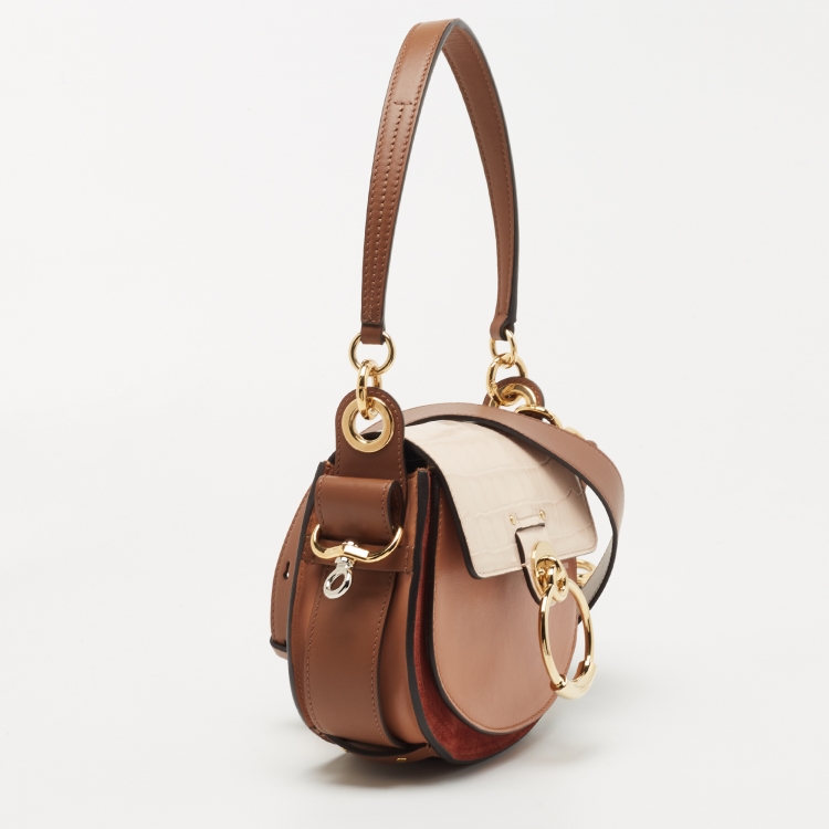 Pre Owned Chloe Tri Color Croc Embossed, Suede and Leather Small Tess Shoulder Bag