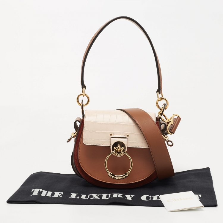 Pre Owned Chloe Tri Color Croc Embossed, Suede and Leather Small Tess Shoulder Bag