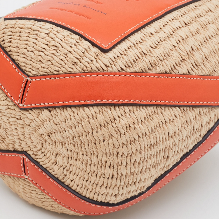 Pre Owned Chloe x Mifuku Orange/Beige Raffia and Leather Small Basket Bag