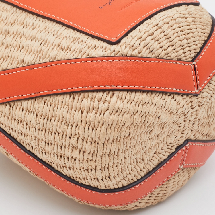 Pre Owned Chloe x Mifuku Orange/Beige Raffia and Leather Small Basket Bag