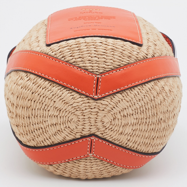 Pre Owned Chloe x Mifuku Orange/Beige Raffia and Leather Small Basket Bag