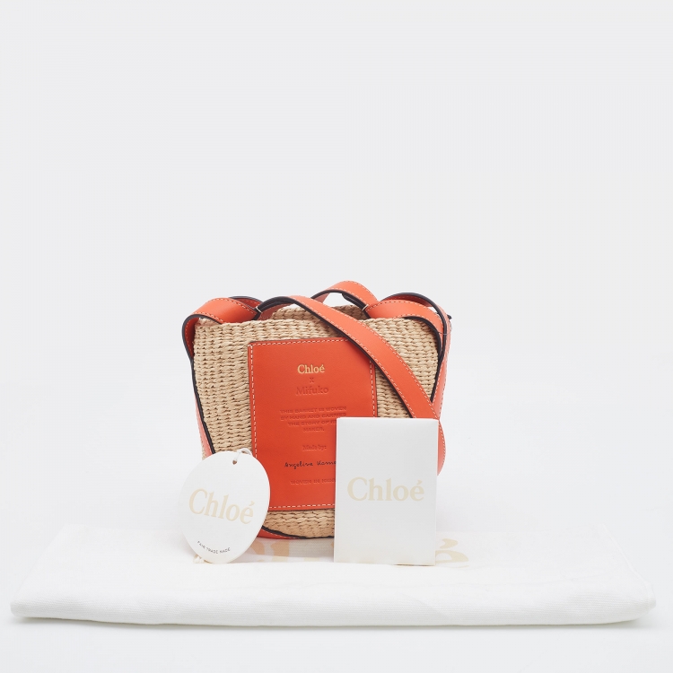 Pre Owned Chloe x Mifuku Orange/Beige Raffia and Leather Small Basket Bag