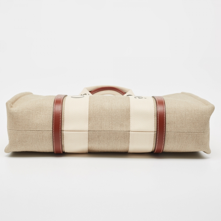 Pre Owned Chloe Beige/Brown Canvas and Leather Large Woody Tote