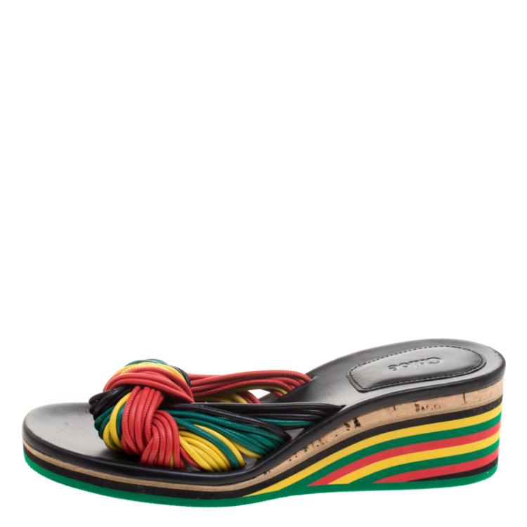 مملوكة مسبقًا Chloe Multicolor Knotted Leather Jamaica Wedge Slides Size 40