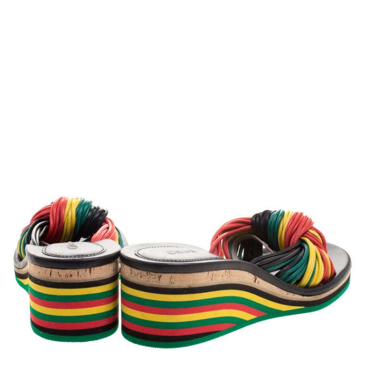 مملوكة مسبقًا Chloe Multicolor Knotted Leather Jamaica Wedge Slides Size 40