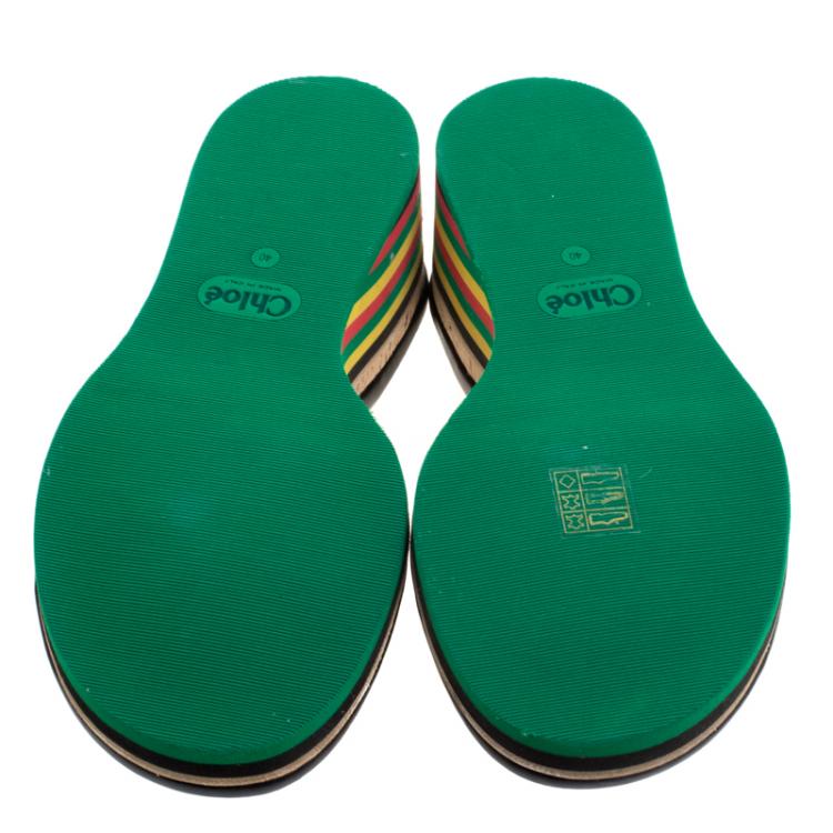 مملوكة مسبقًا Chloe Multicolor Knotted Leather Jamaica Wedge Slides Size 40