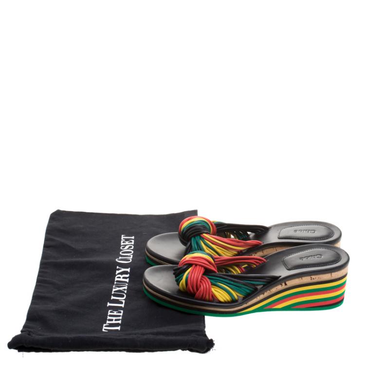 مملوكة مسبقًا Chloe Multicolor Knotted Leather Jamaica Wedge Slides Size 40