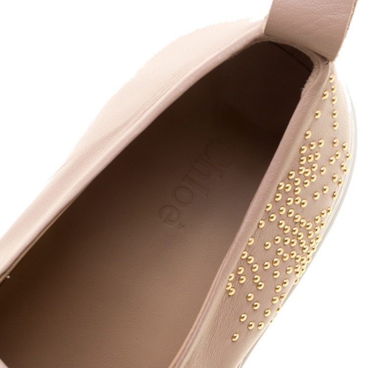 Pre Owned Chloe Beige Leather Stud Embellished Susanna Slip On Sneakers Size 40