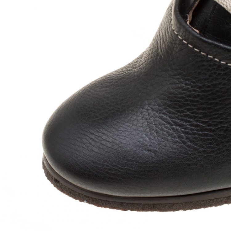 مملوكة مسبقًا Chloe Black Leather Lace Up Wedge Ankle Boots Size 38
