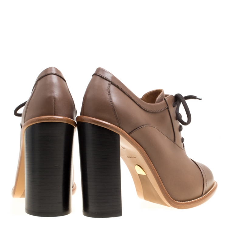 مملوكة مسبقًا Chloe Brown Leather Lace Up Ankle Boots Size 39