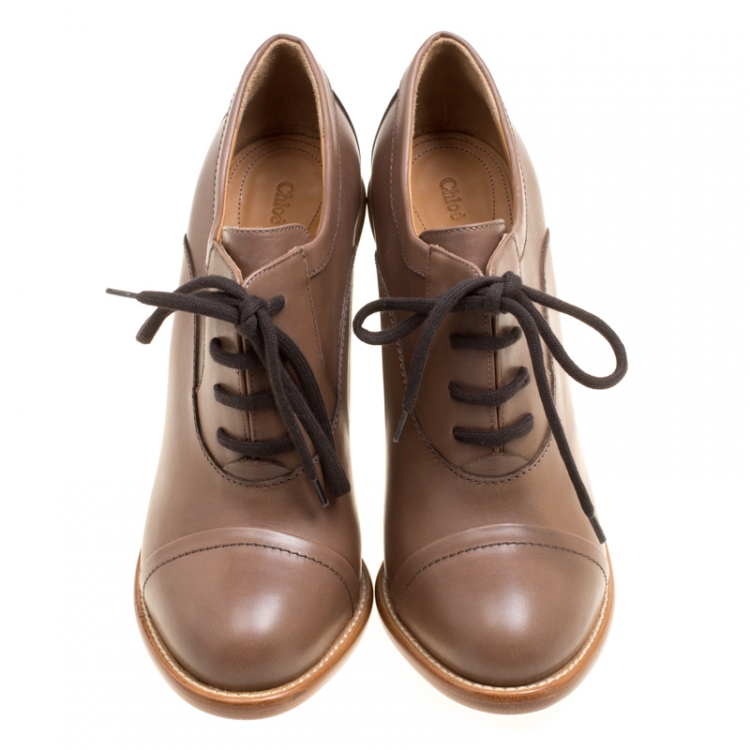 مملوكة مسبقًا Chloe Brown Leather Lace Up Ankle Boots Size 39